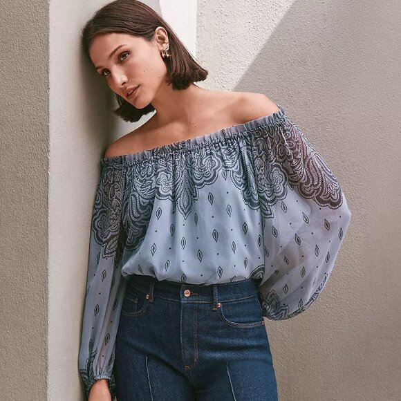 LOFT Tops - NWT Loft Paisley Ruffle Neck Tie Cuff Blouse XS